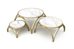 Crescent Small Coffe Table - Handcrafted Brass Coffee Table with Marble Top