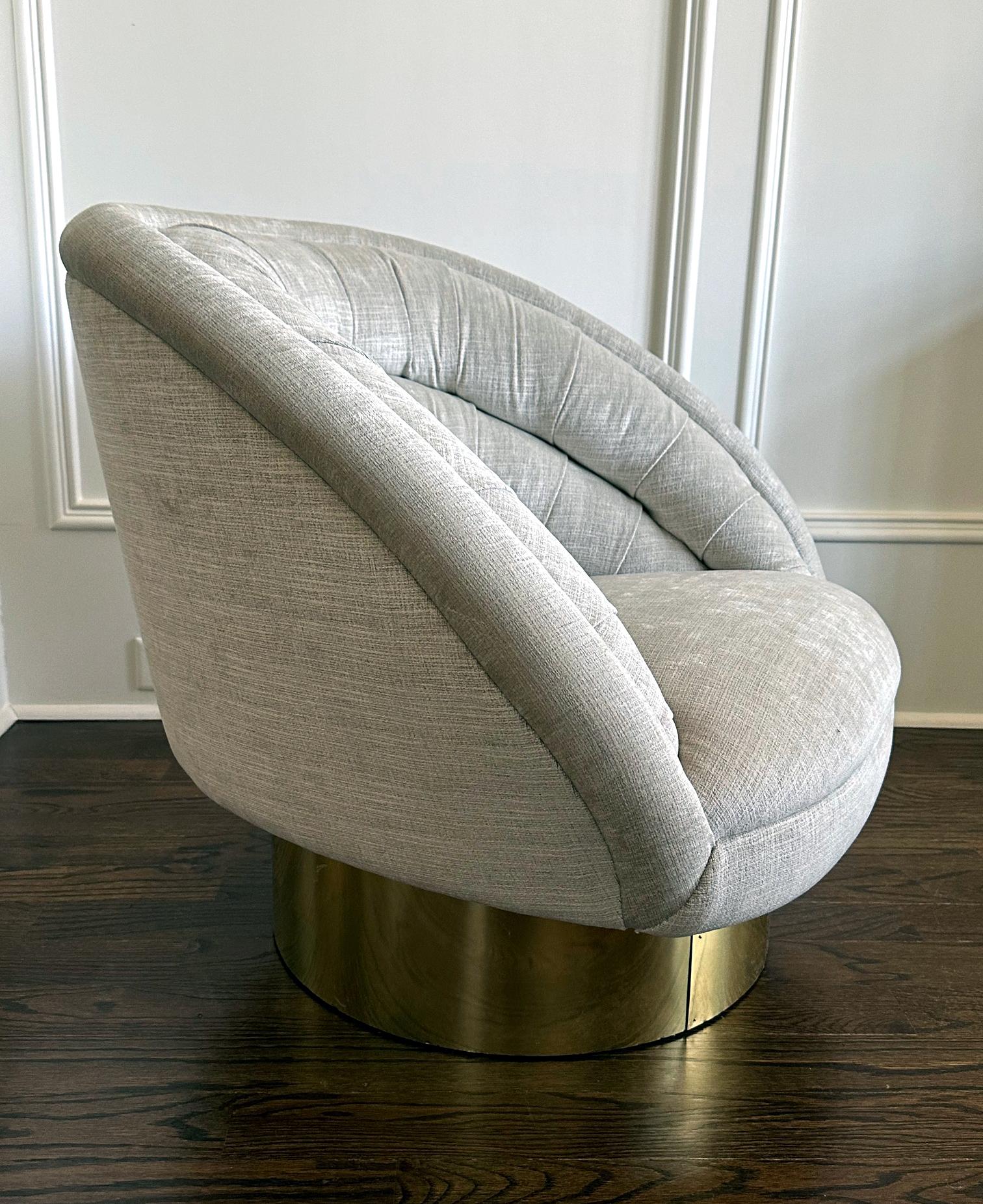 American Crescent Swivel Loung Chair Brass Base by Vladimir Kagan For Sale