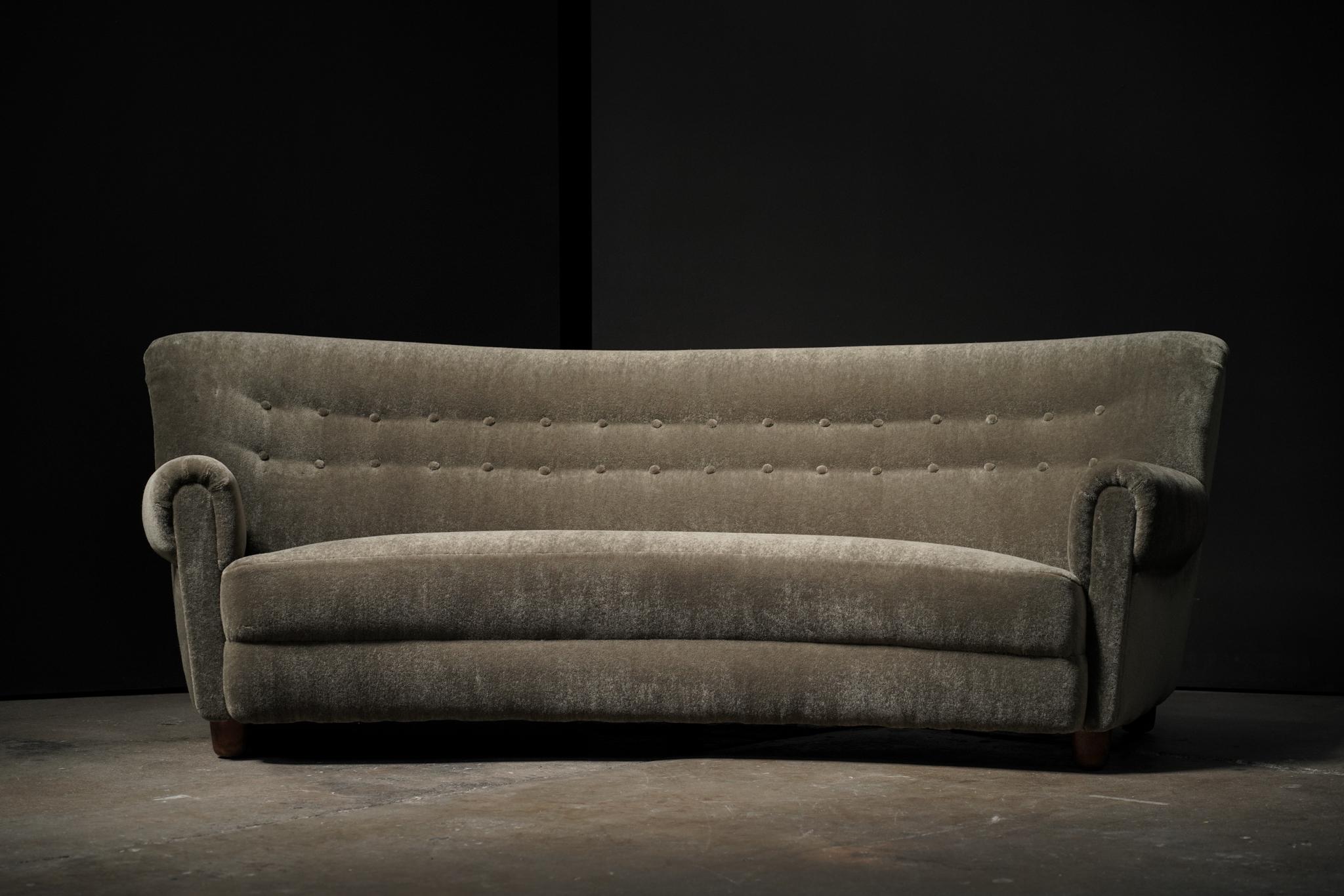 Crescent Tufted Three Seater in Mohair