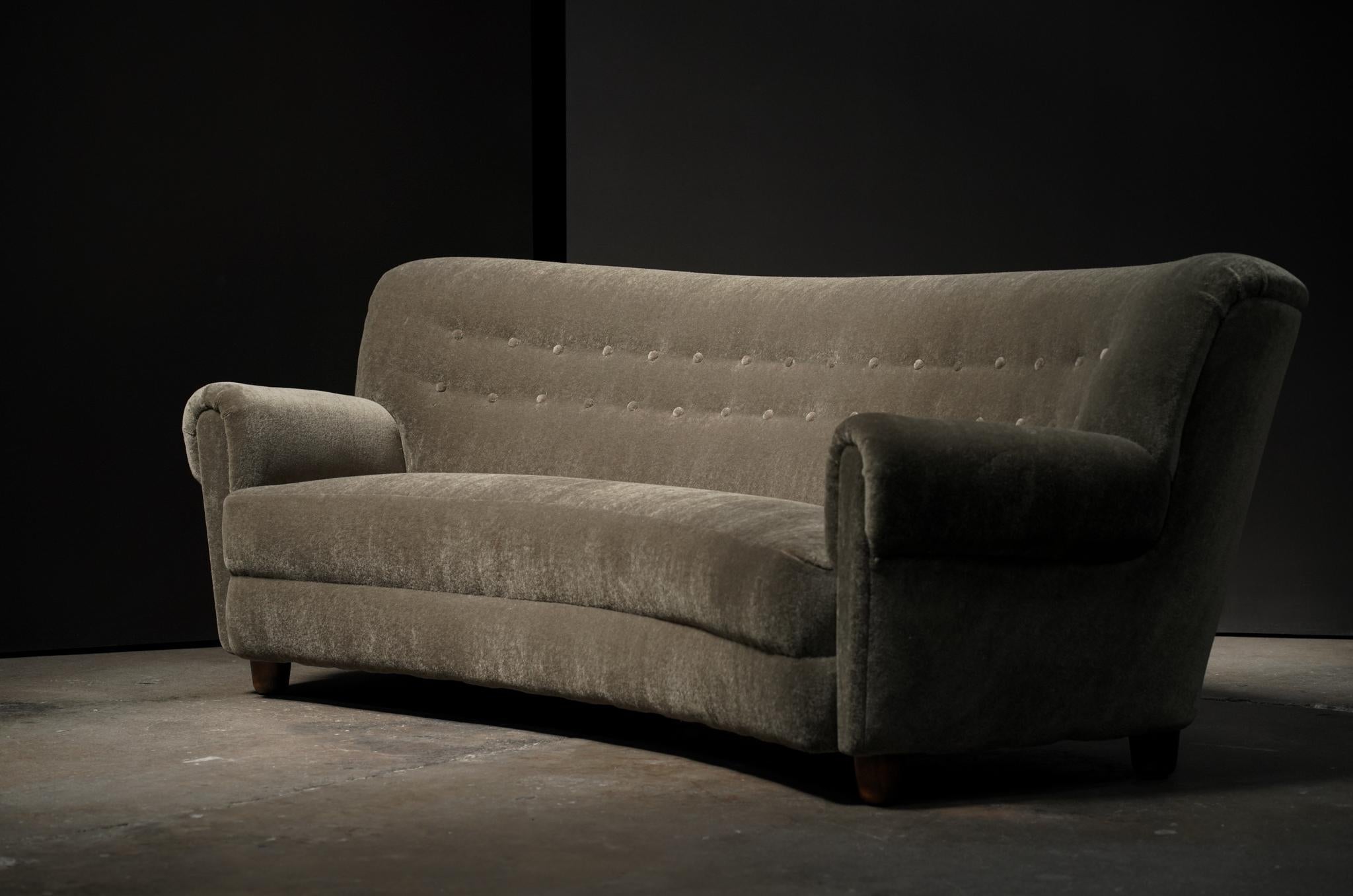 Danish Curved Mohair Sofa