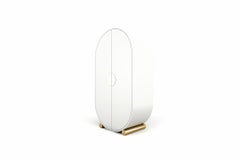 Crescent Wardrobe - Modern Handcrafted White Lacquered Wardrobe with Brass Legs