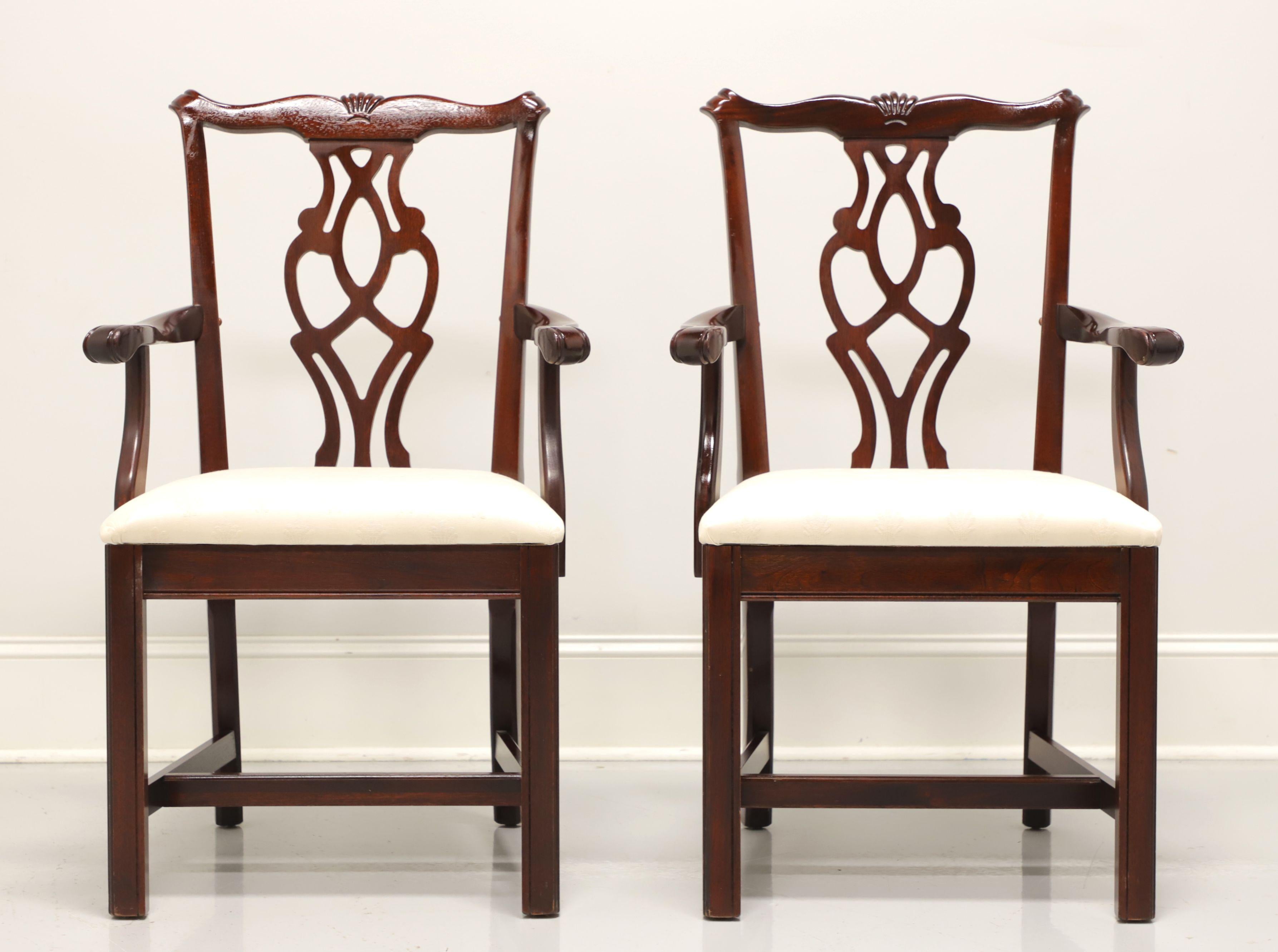 CRESENT Solid Mahogany Straight Leg Chippendale Dining Armchairs - Pair In Good Condition In Charlotte, NC