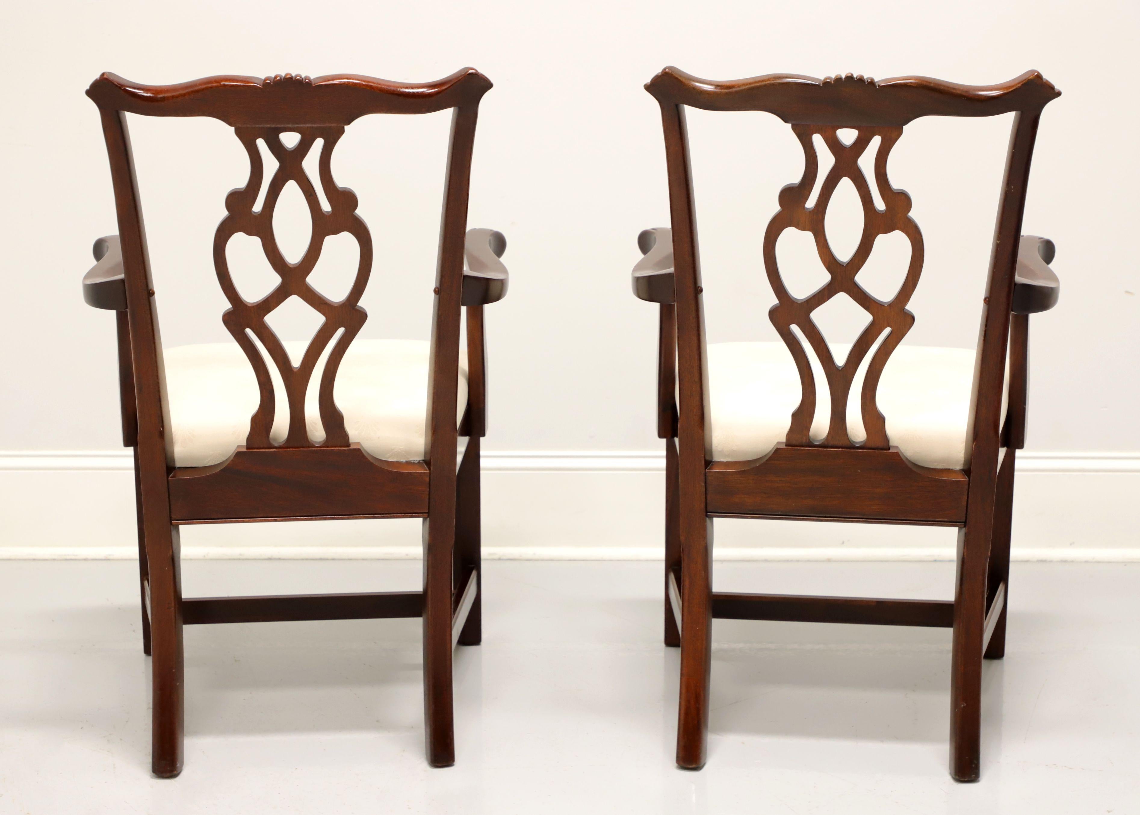 Fabric CRESENT Solid Mahogany Straight Leg Chippendale Dining Armchairs - Pair