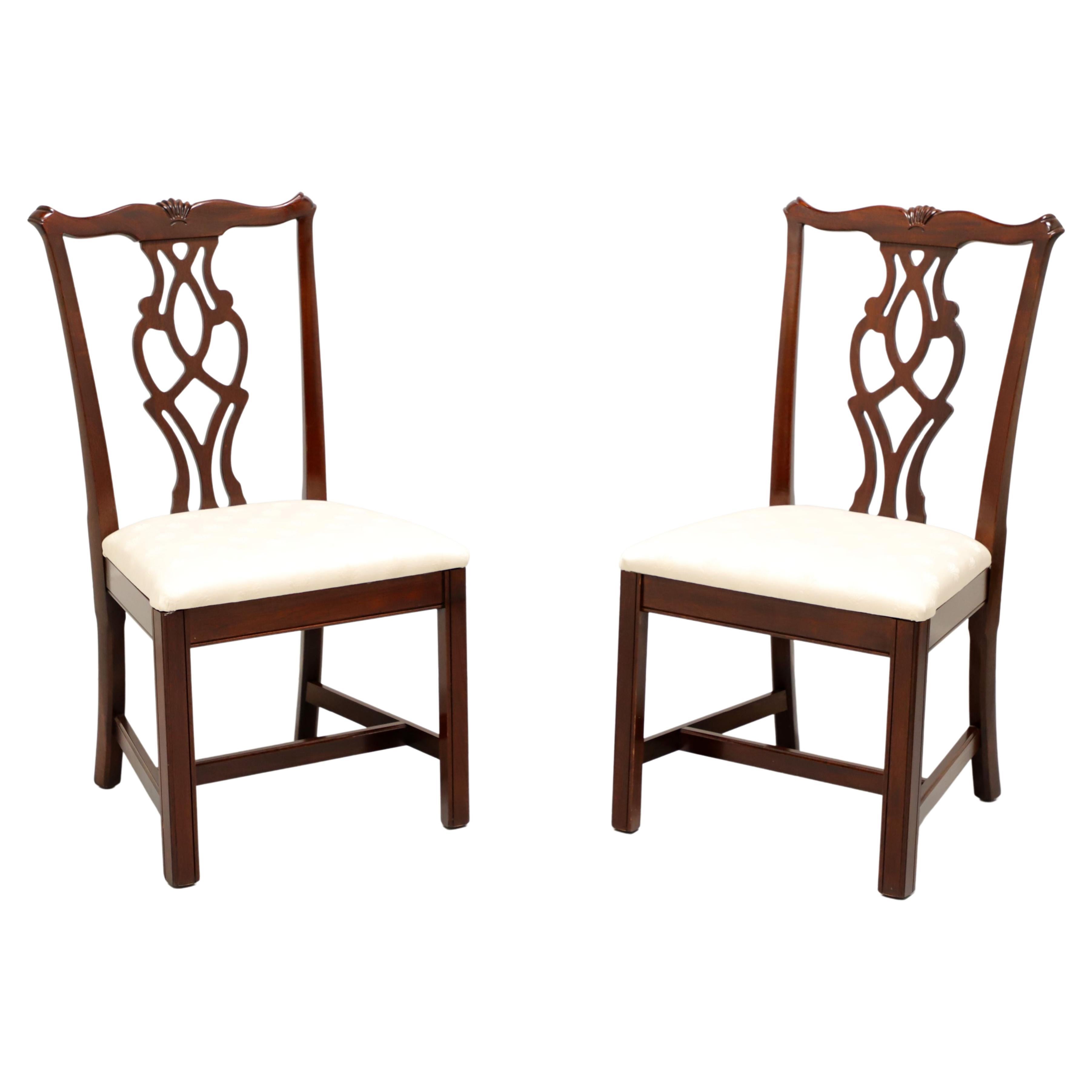 CRESENT Solid Mahogany Straight Leg Chippendale Dining Side Chairs - Pair