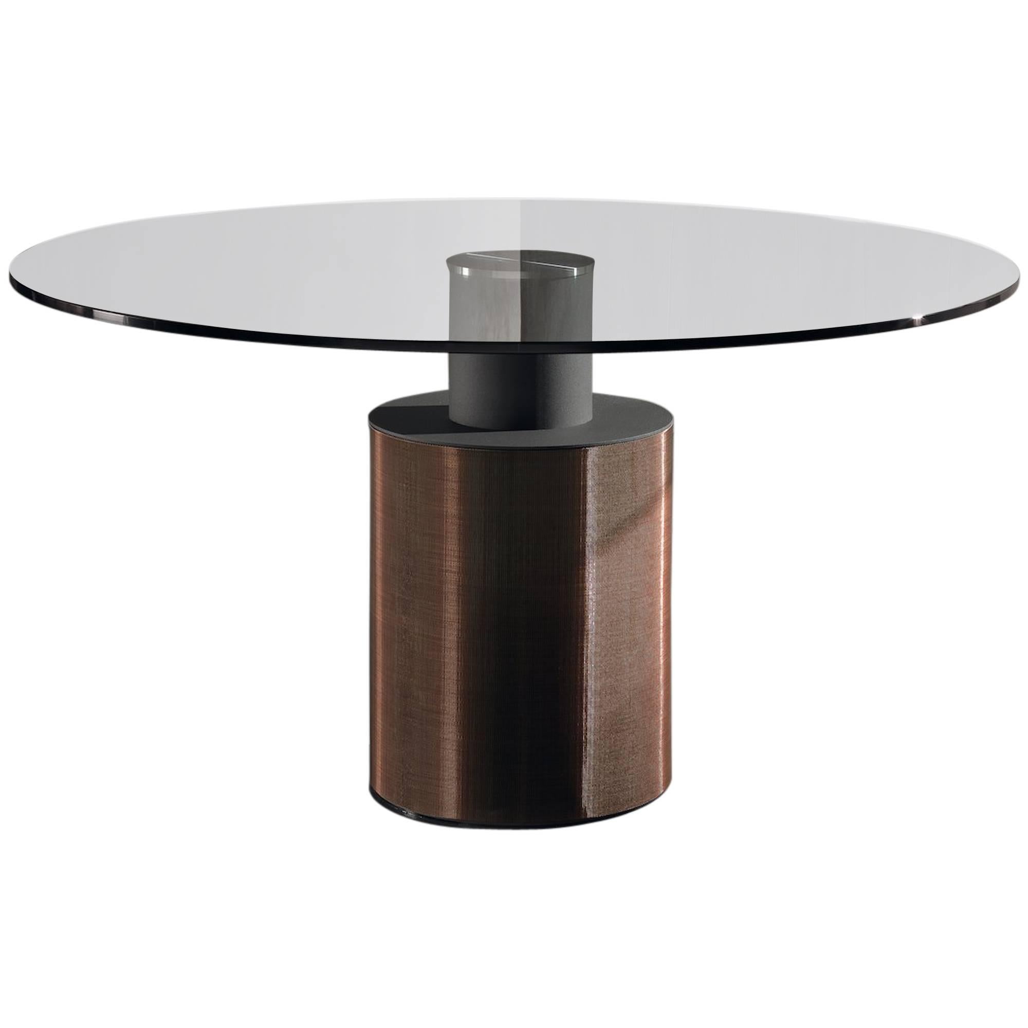 Creso Round Dining Table with Glass Top and Copper Base by Acerbis Design For Sale