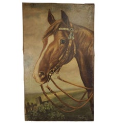 Oil on canvas, "Portrait of a Horse," early 20th century, Italy