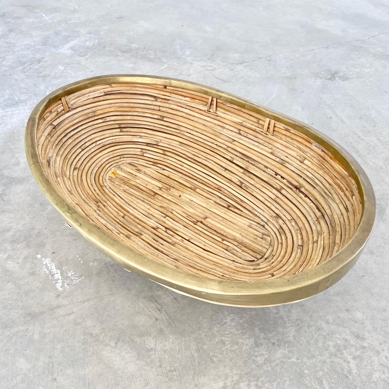 Crespi Style Bamboo and Brass Bowl In Good Condition In Los Angeles, CA