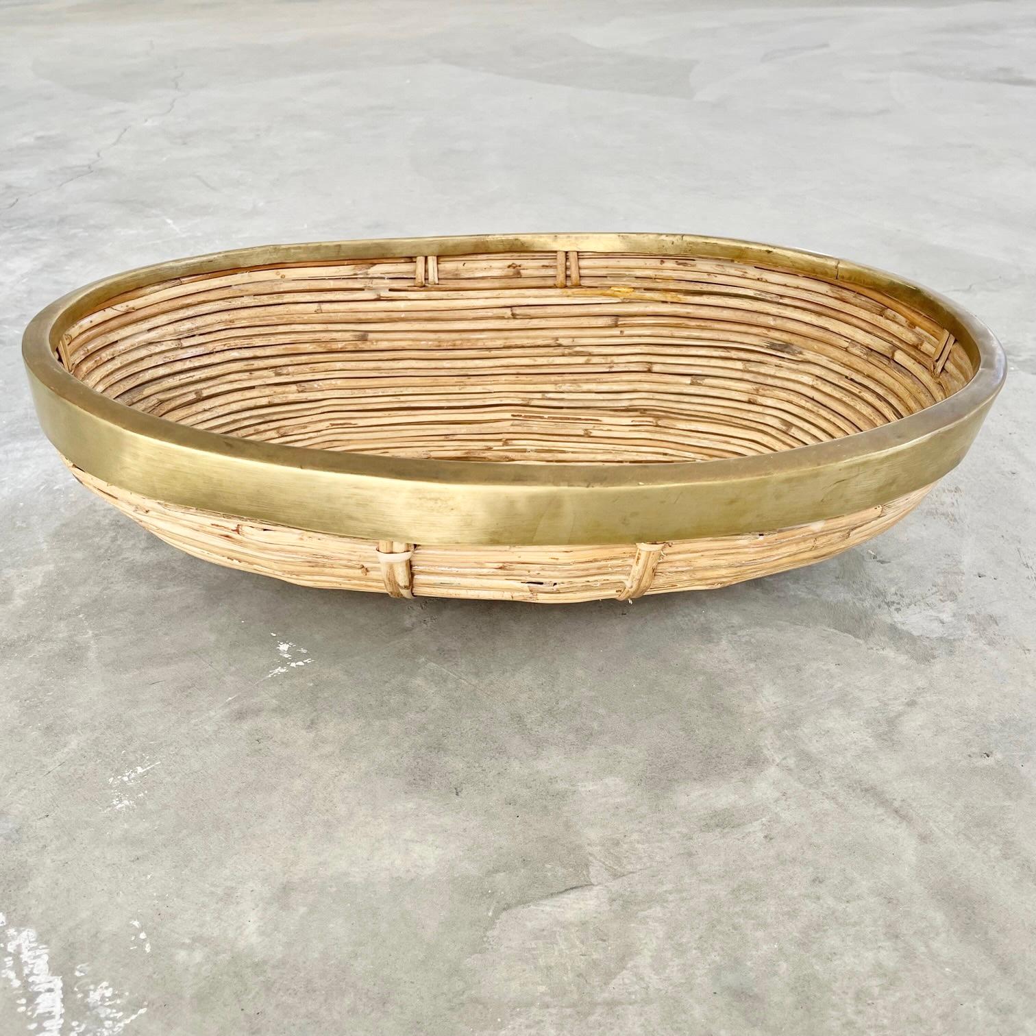 Mid-20th Century Crespi Style Bamboo and Brass Bowl