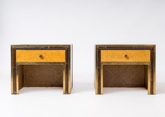 Lacquered Faux Bamboo, Caning & Brass Nightstands - Italy 1970's