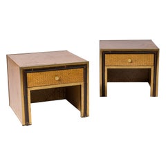 Lacquered Faux Bamboo, Caning & Brass Nightstands - Italy 1970's