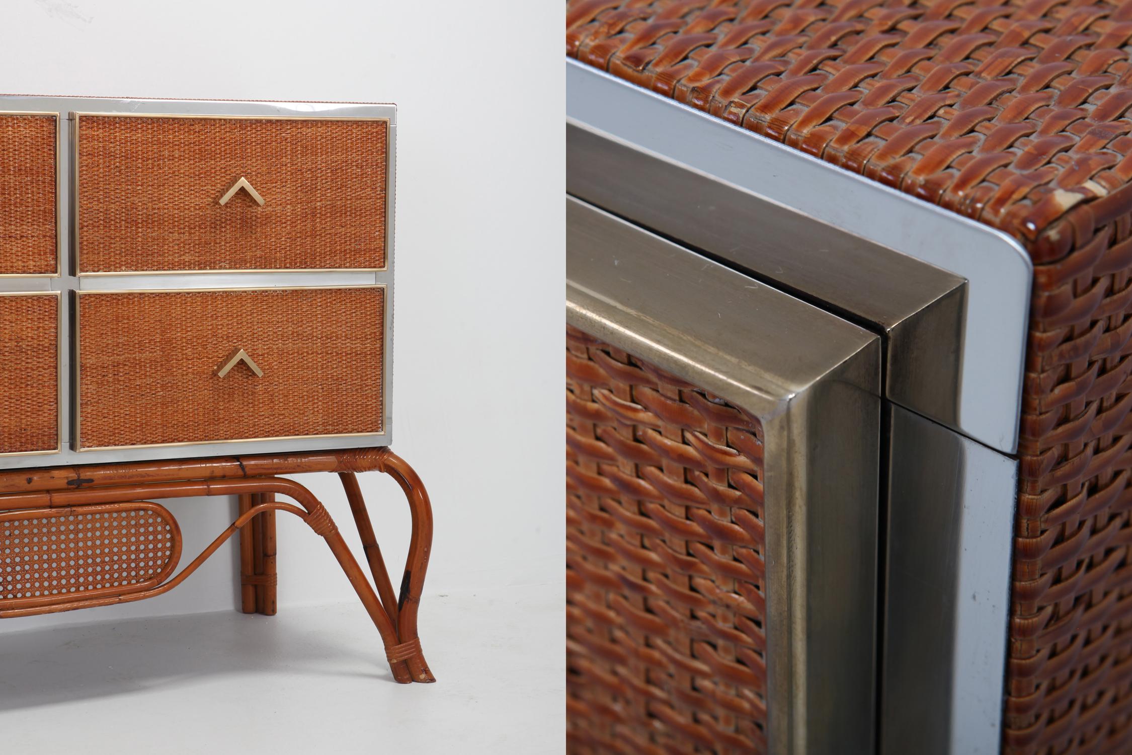 Crespi Style Drawer in Rattan, Bamboo, Brass and Chrome by Vivai del Sud In Good Condition In Antwerp, BE