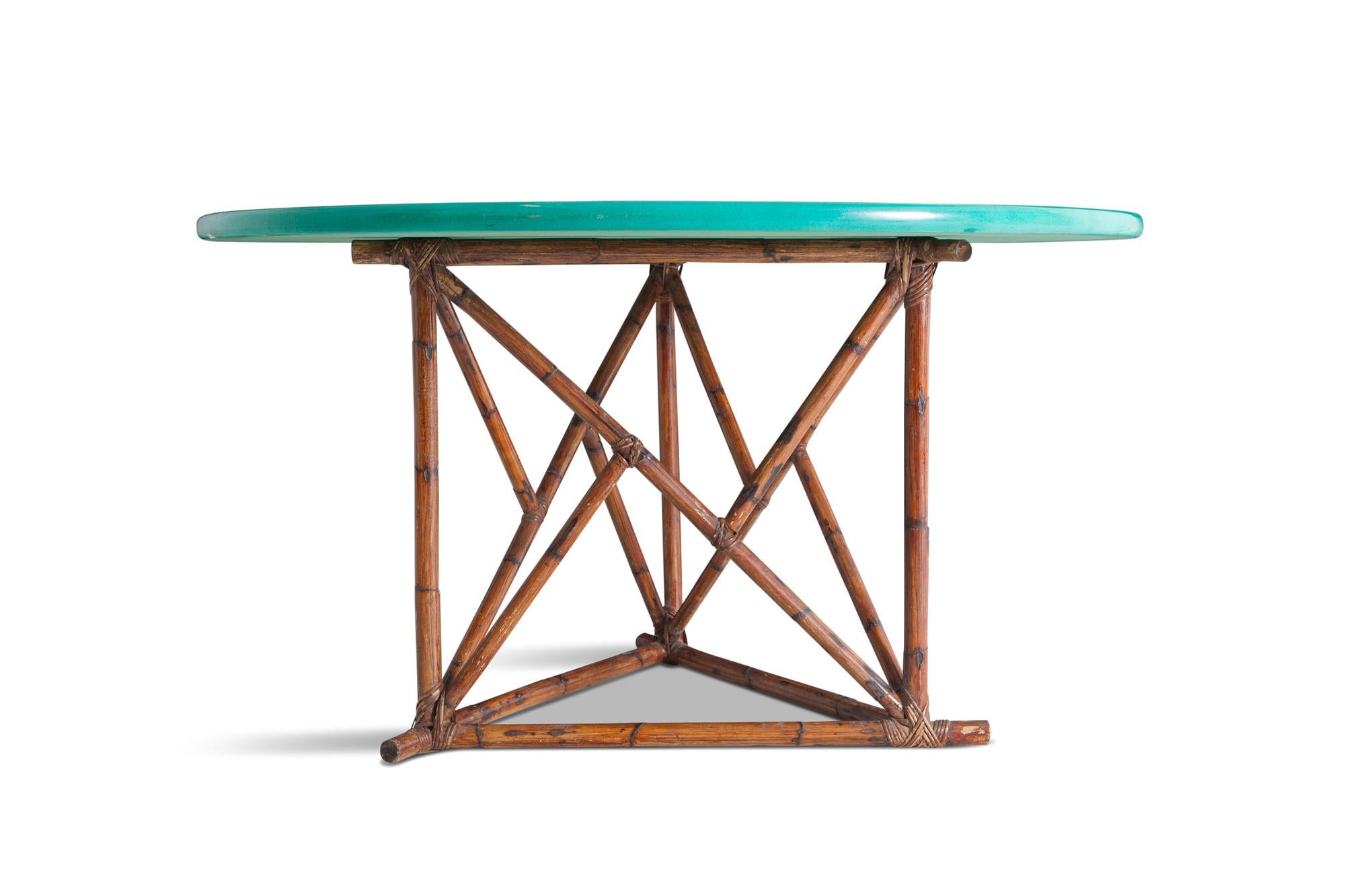 Italian Mid-Century Modern Hollywood Regency Bamboo Ratan Dining Table