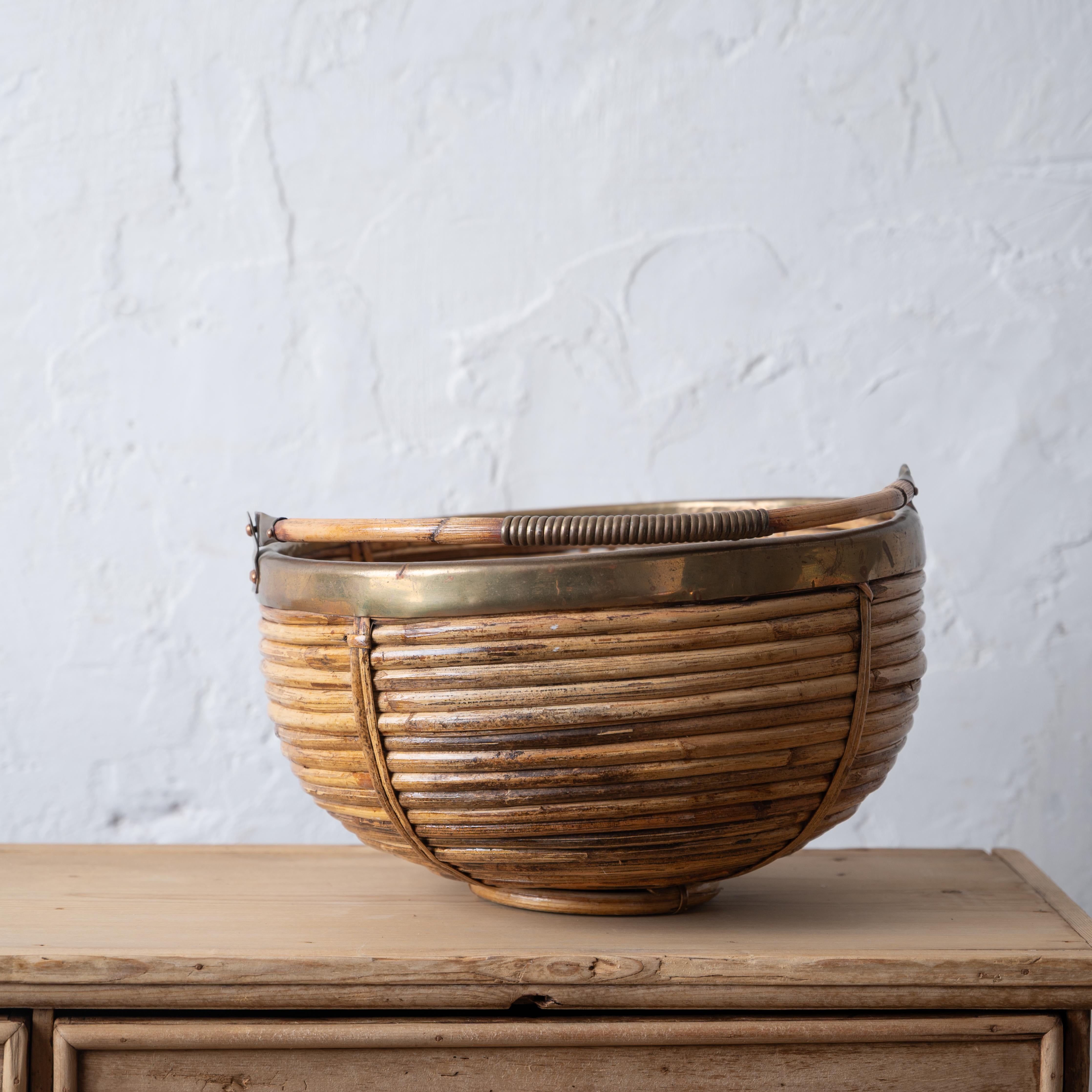 Crespi Style Pencil Reed Basket, 1960s In Good Condition For Sale In Savannah, GA