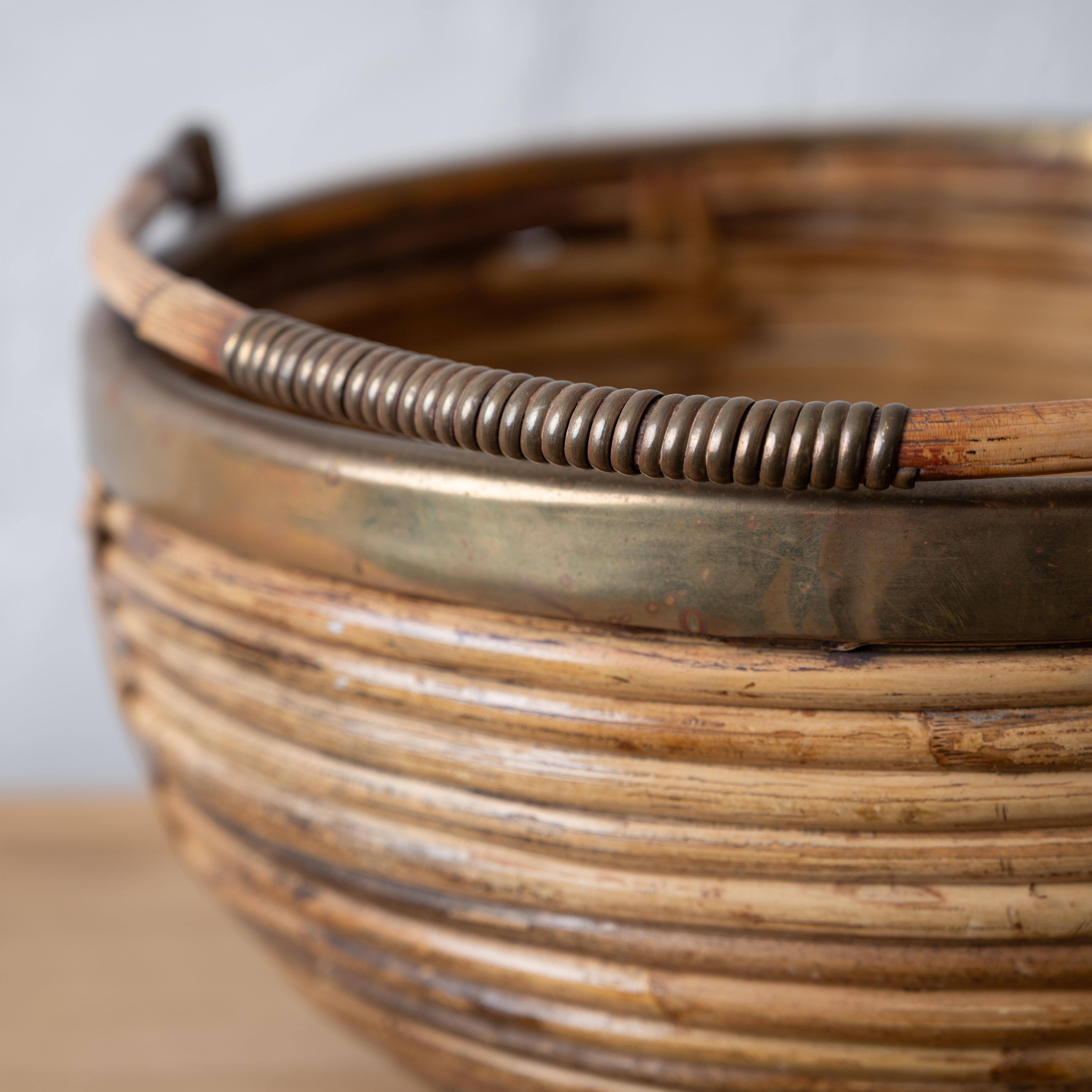 Mid-20th Century Crespi Style Pencil Reed Basket, 1960s For Sale