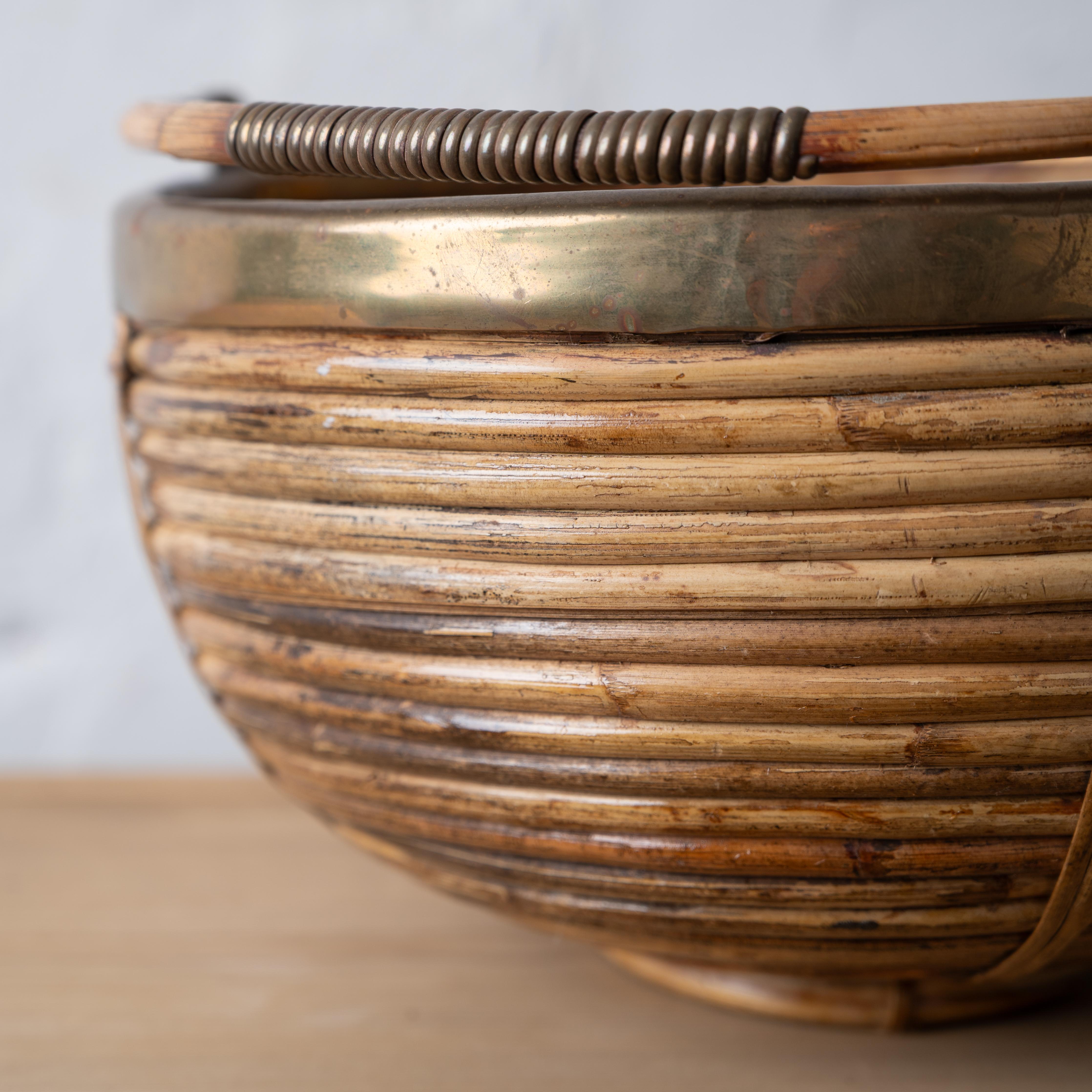 Brass Crespi Style Pencil Reed Basket, 1960s For Sale
