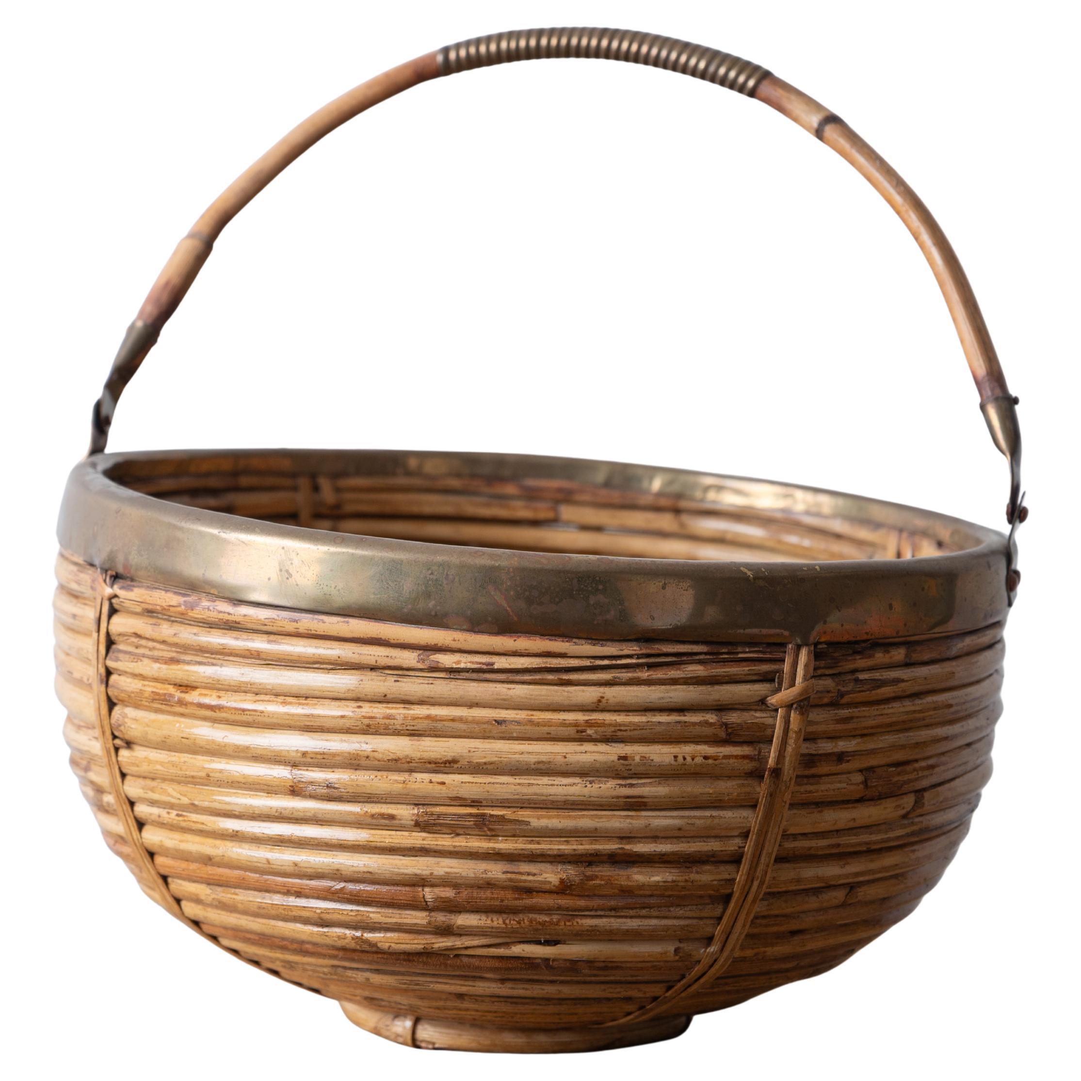 Panier de roseaux de style Crespi, années 1960