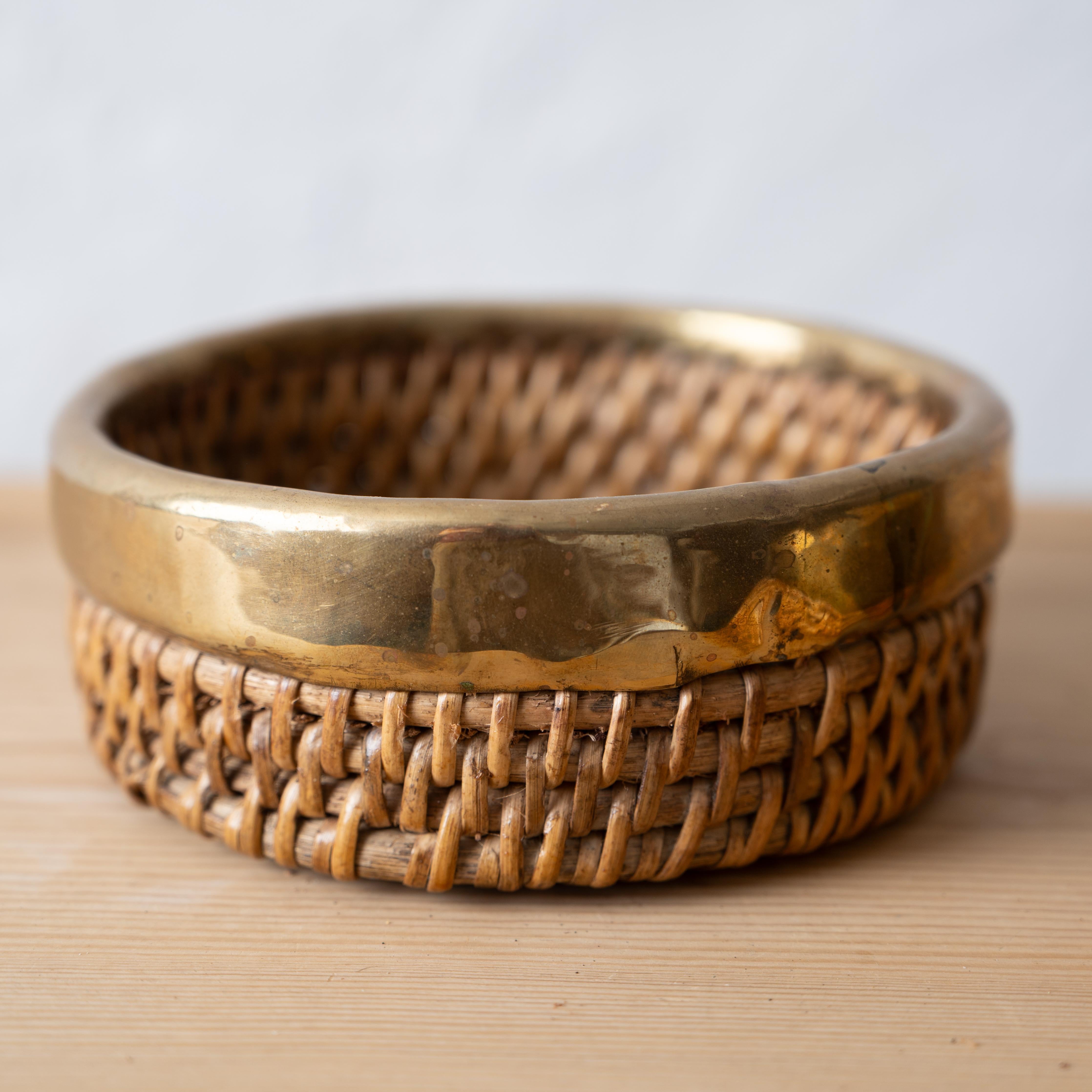 Brass Crespi Style Pencil Reed Baskets, 1960s For Sale