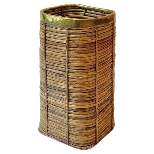 Rattan & Brass Umbrella Stand ca. 1970s