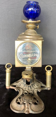 Cressman's Counsellor Cigar Lighter and Lamp with Blue Glass Globe