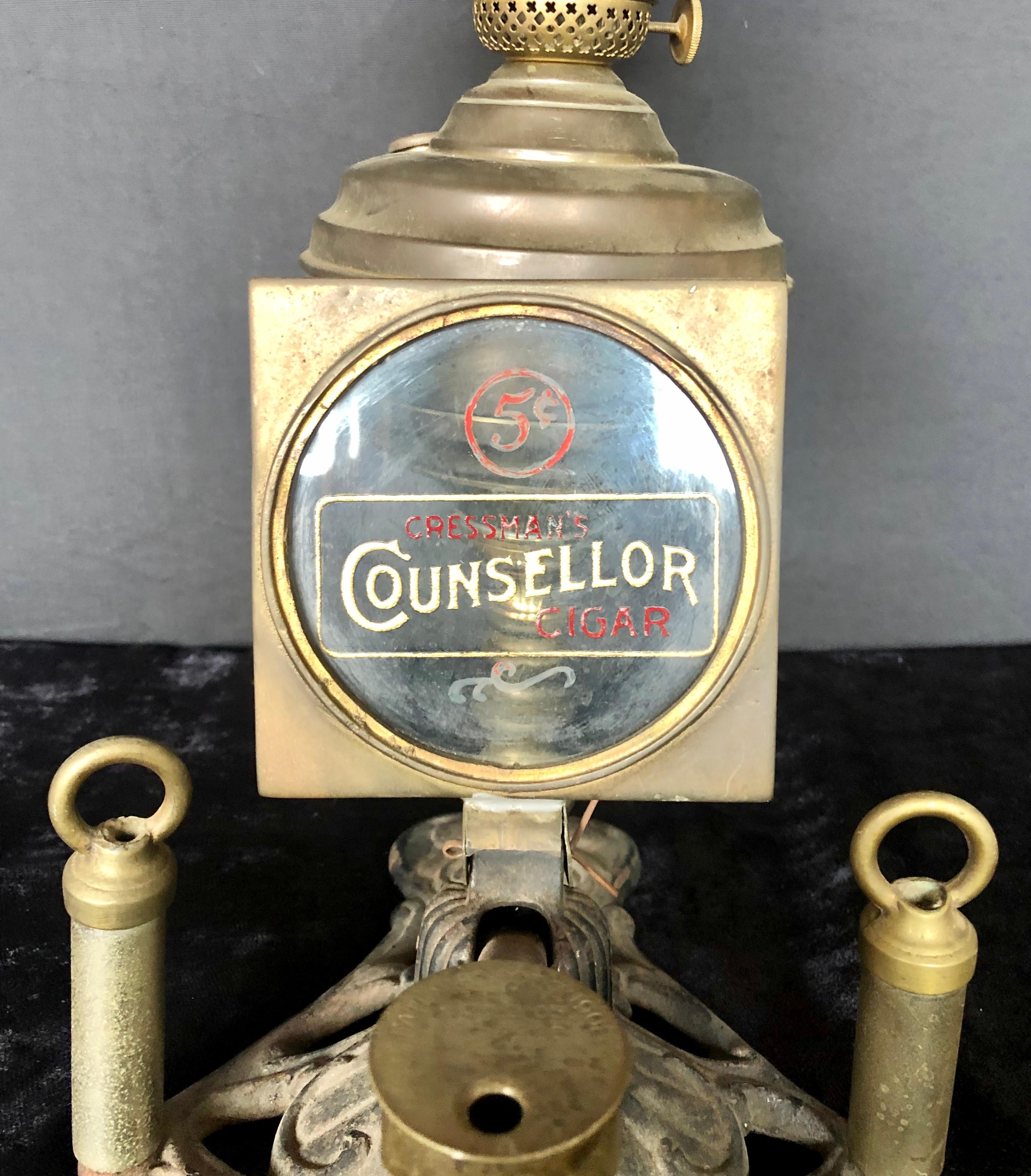 20th Century Cressman's Counsellor Cigar Lighter and Lamp with Blue Glass Globe