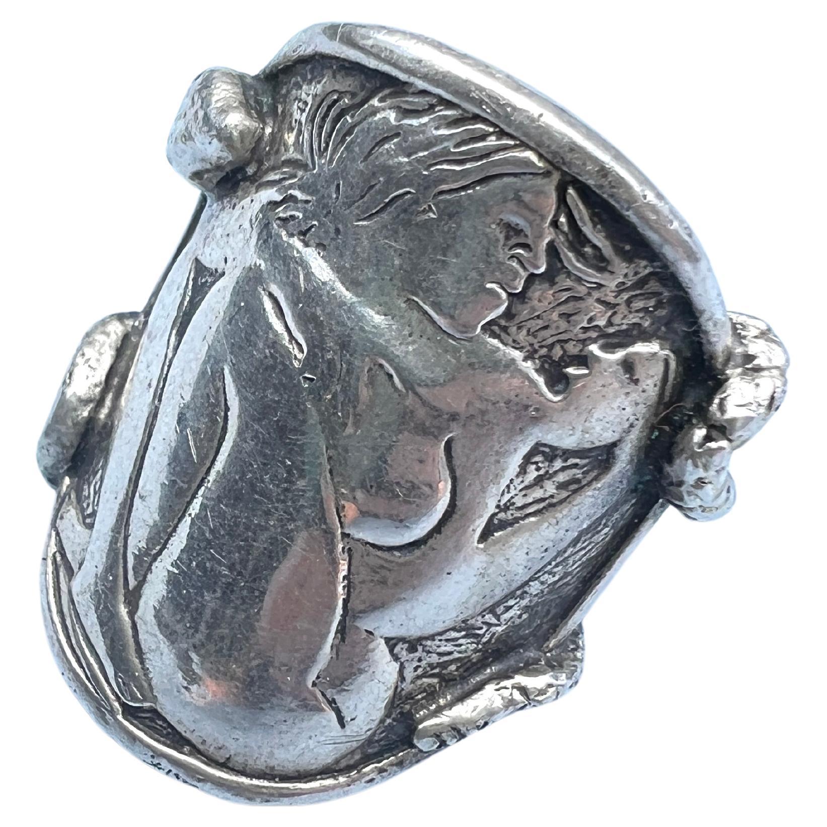 Contemporary Coin Ring Silver Snake For Sale