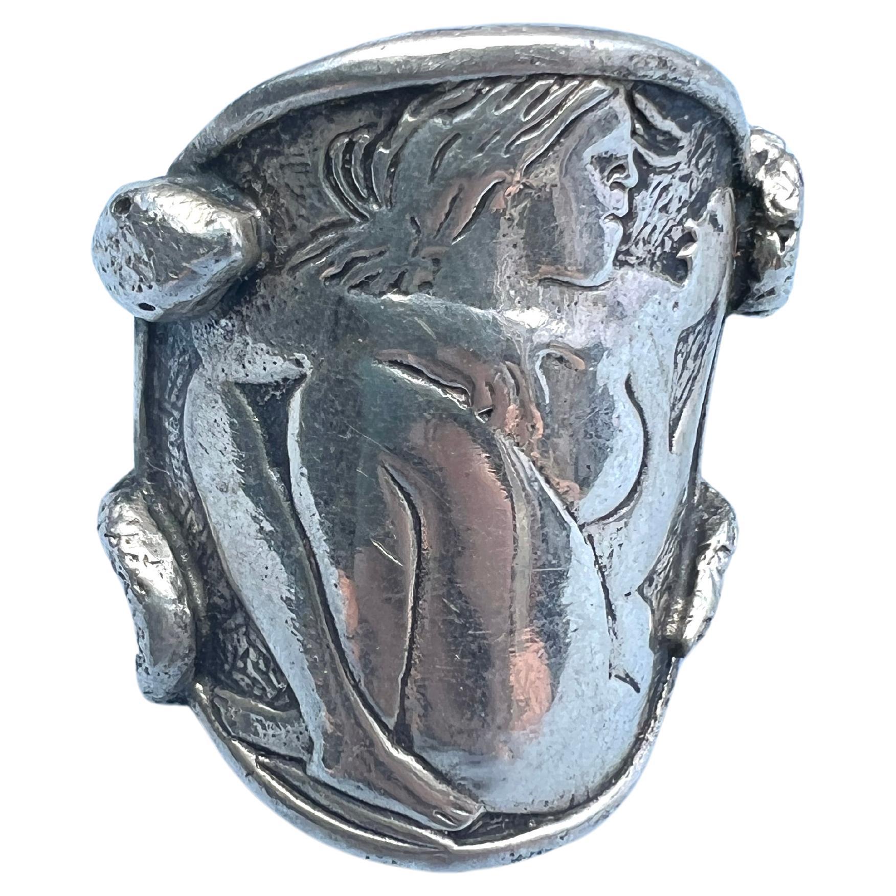 Women's or Men's Coin Ring Silver Snake For Sale