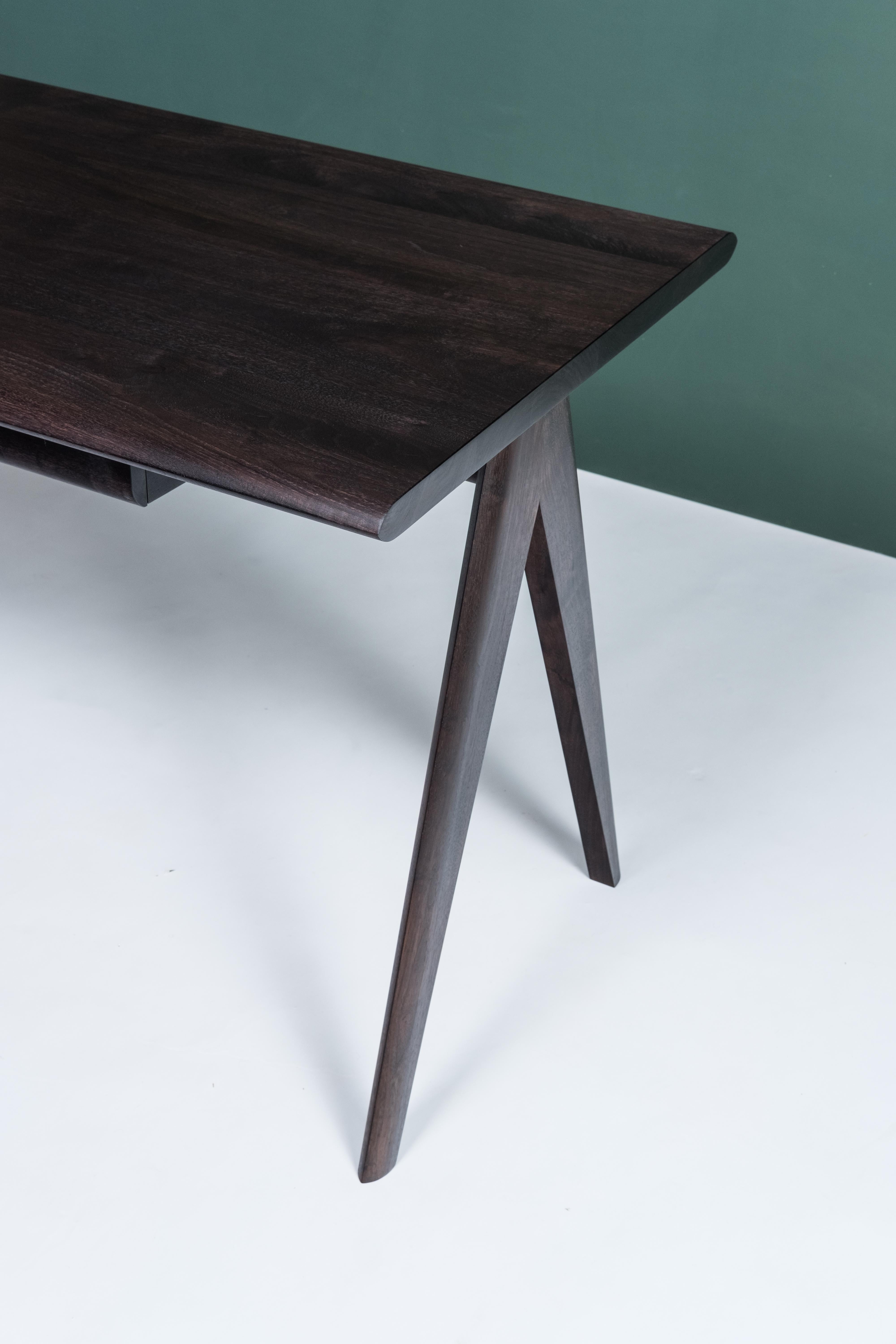 Hand-Crafted Crest Desk by Tretiak Works, Oxidized Walnut Handmade Contemporary Desk For Sale