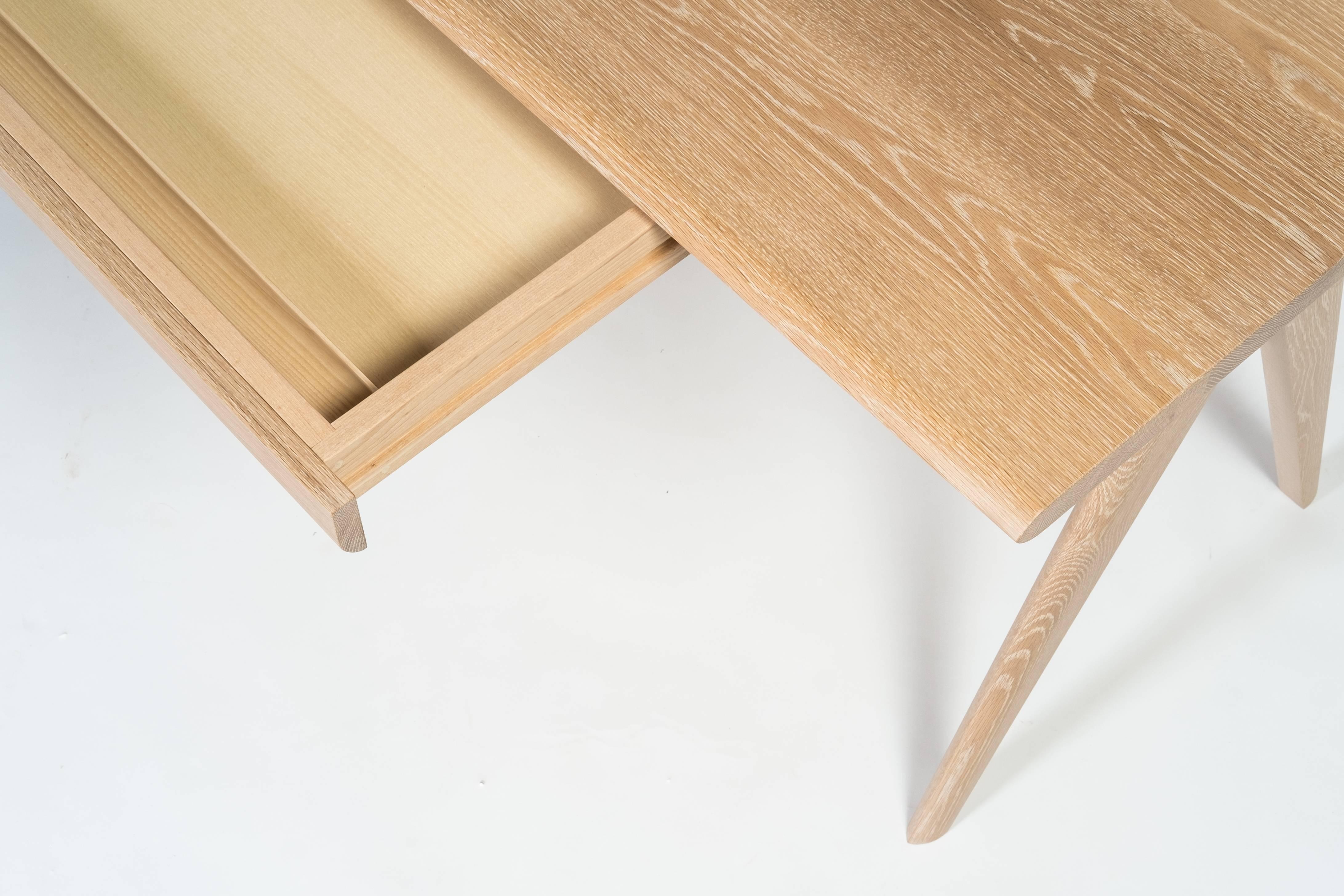 Modern Crest Desk by Tretiak Works, Cerused White Oak Handmade Contemporary Desk For Sale