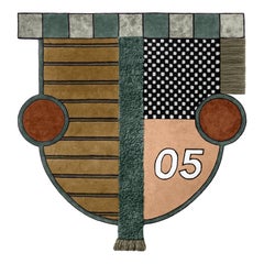 Crest I Track de Moniomi, tapis en laine tuftée à la main à motifs graphiques olives multicolores