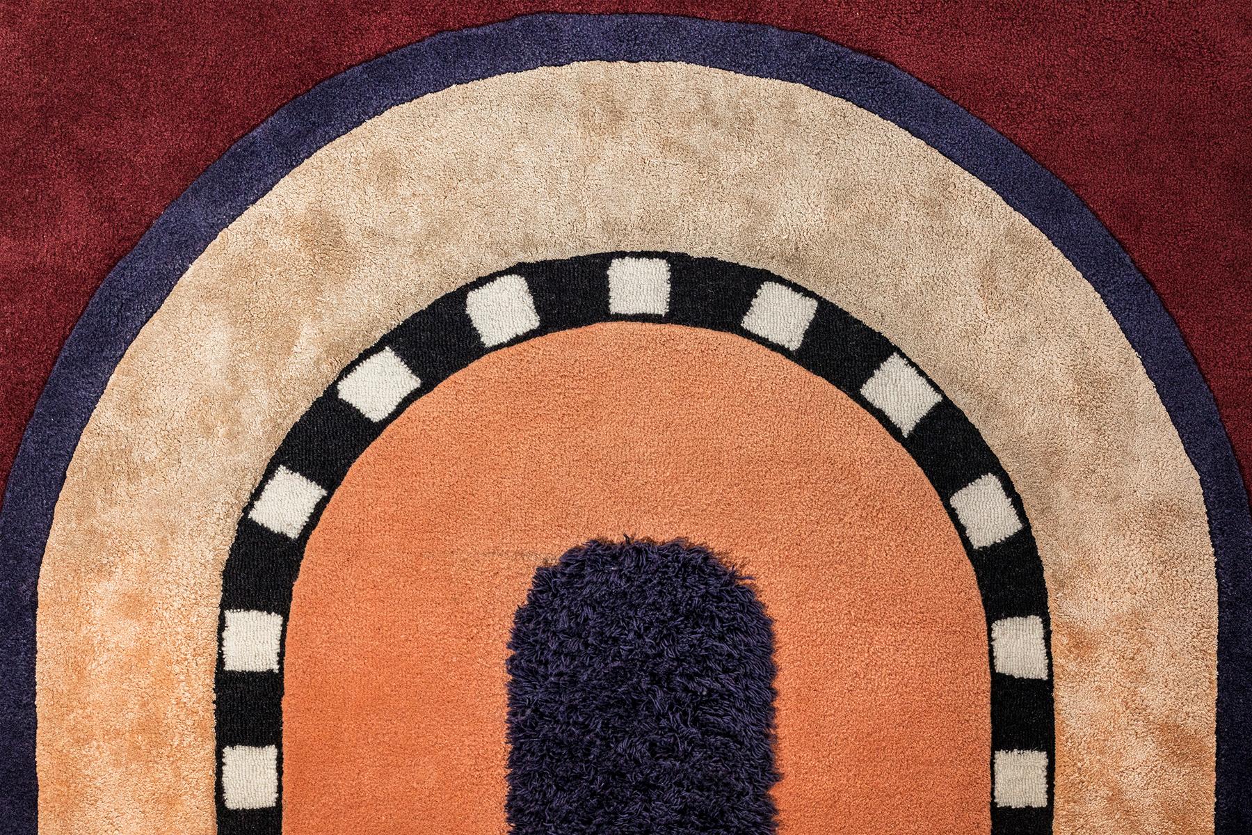 Modern Crest II Track, Hand-Tufted Wool Terracotta Graphic Rug For Sale