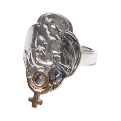 Vintage Astrology Pluto Ring Silver Virgin Mary 