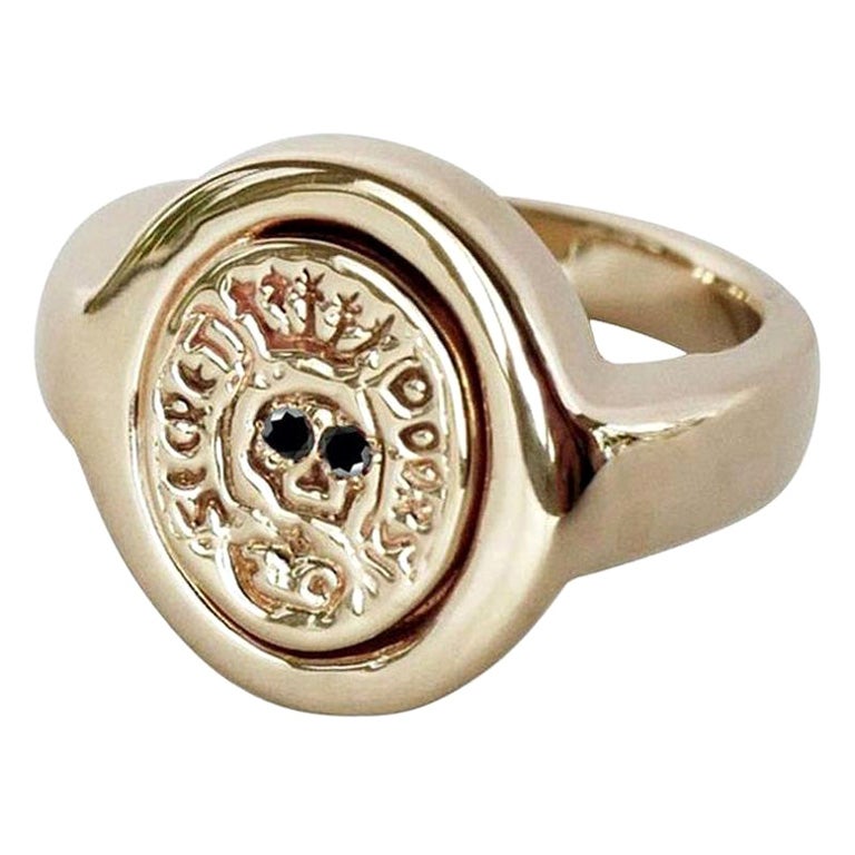 Memento Mori Skull Signet Ring Black Diamond