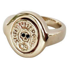 Memento Mori Schädel Siegelring Schwarzer Diamant