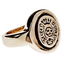 Crest Ring Signet Skull 14k Gold Memento Mori Style J Dauphin