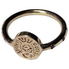 Anillo con escudo, sello, calavera, aguamarina, estilo «Memento Mori»