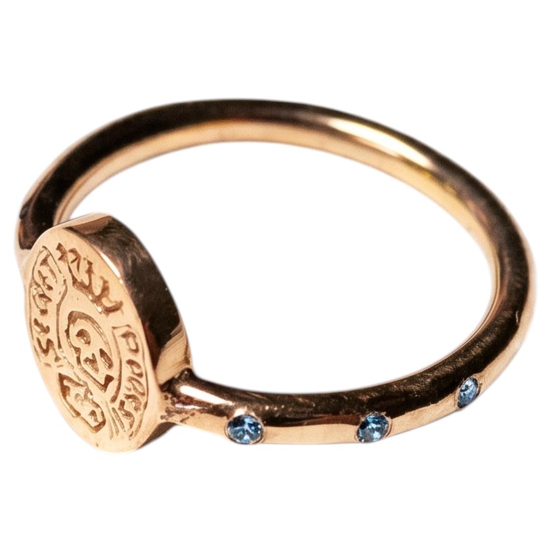 Anello con stemma, sigillo, teschio, acquamarina, stile Memento Mori