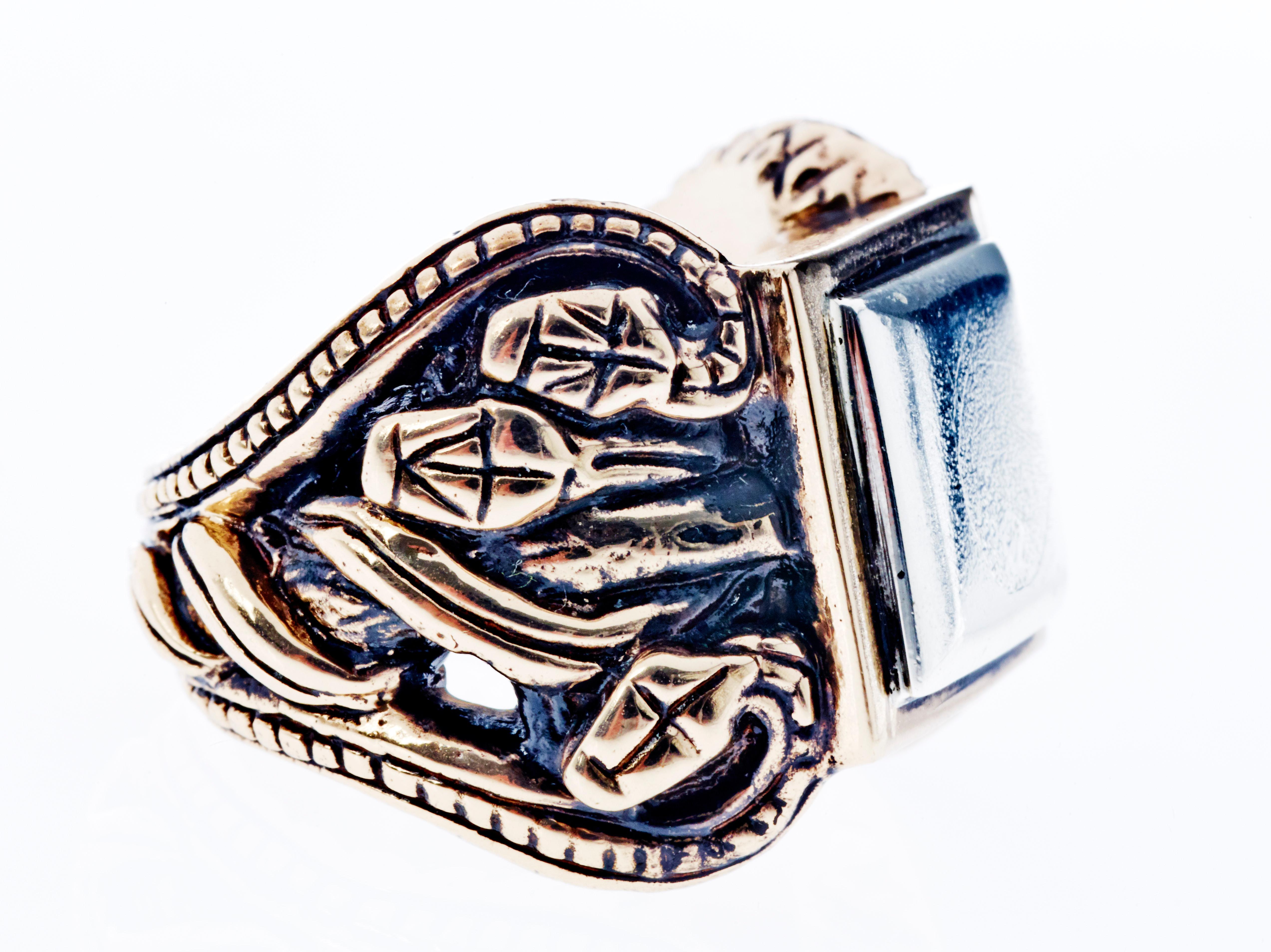 Crest Ring Victorian Style Silver Gold Vermeil Snake Unisex J Dauphin In New Condition For Sale In Los Angeles, CA