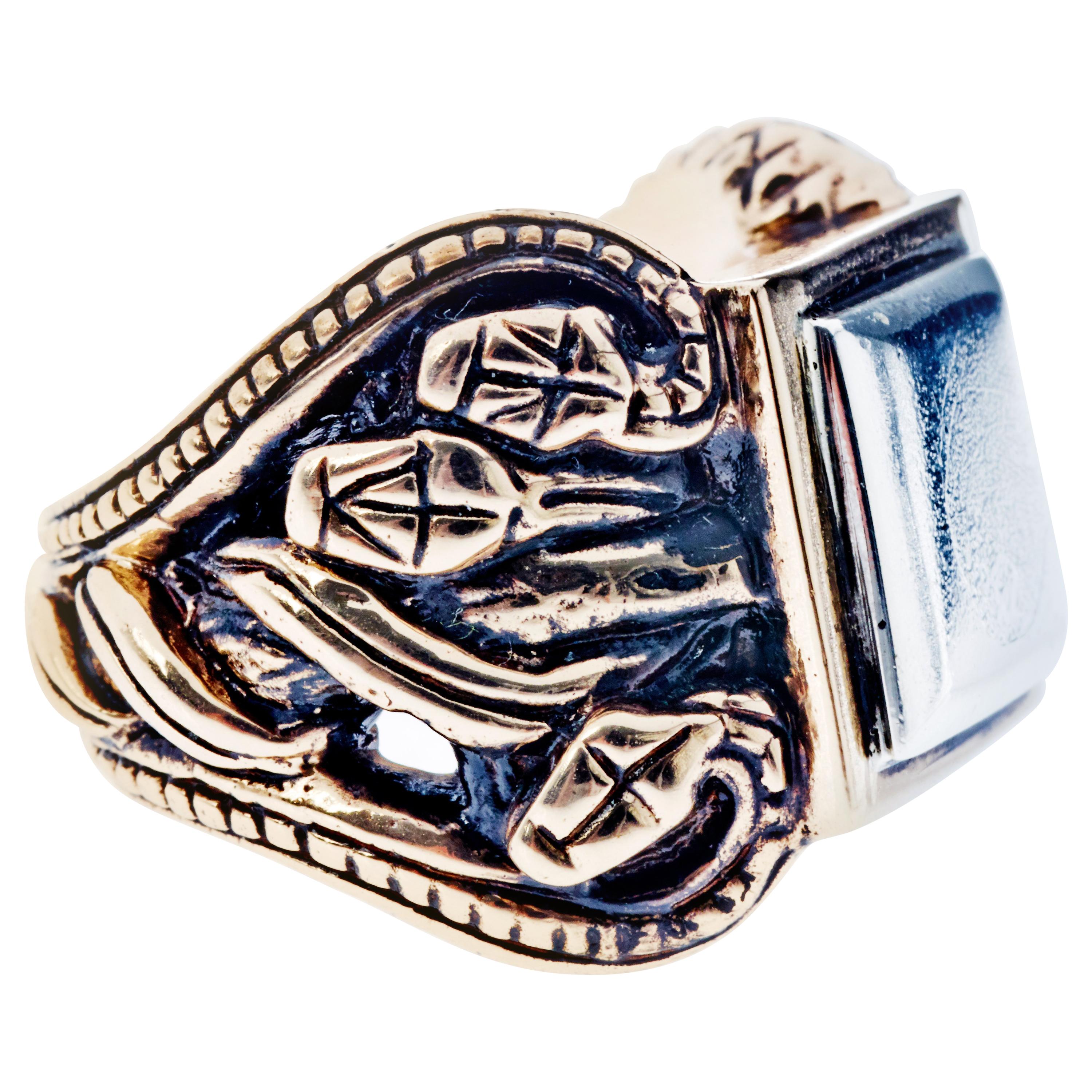 Crest Ring Victorian Style Silver Gold Vermeil Snake Unisex J Dauphin For Sale