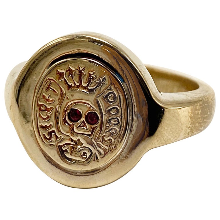 Crest Signet Gold Memento Mori Style Ruby Skull Ring J Dauphin For Sale ...