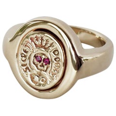 Crest Signet Memento Mori Style Skull Ring Gold Ruby J Dauphin