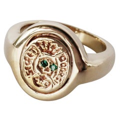 Crest Signet Ring Emerald Memento Mori Style Skull Bronze J Dauphin