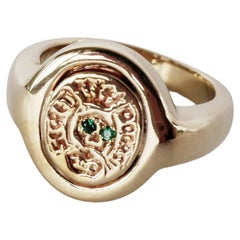 Crest Signet Ring Emerald Memento Mori Style Skull Bronze J Dauphin