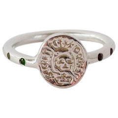 Crest Signet Ring Emerald Ruby Skull Sterling Silver Memento Mori J Dauphin