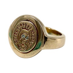 Crest Signet Ring Gold Aquamarine Memento Mori Style Skull J Dauphin
