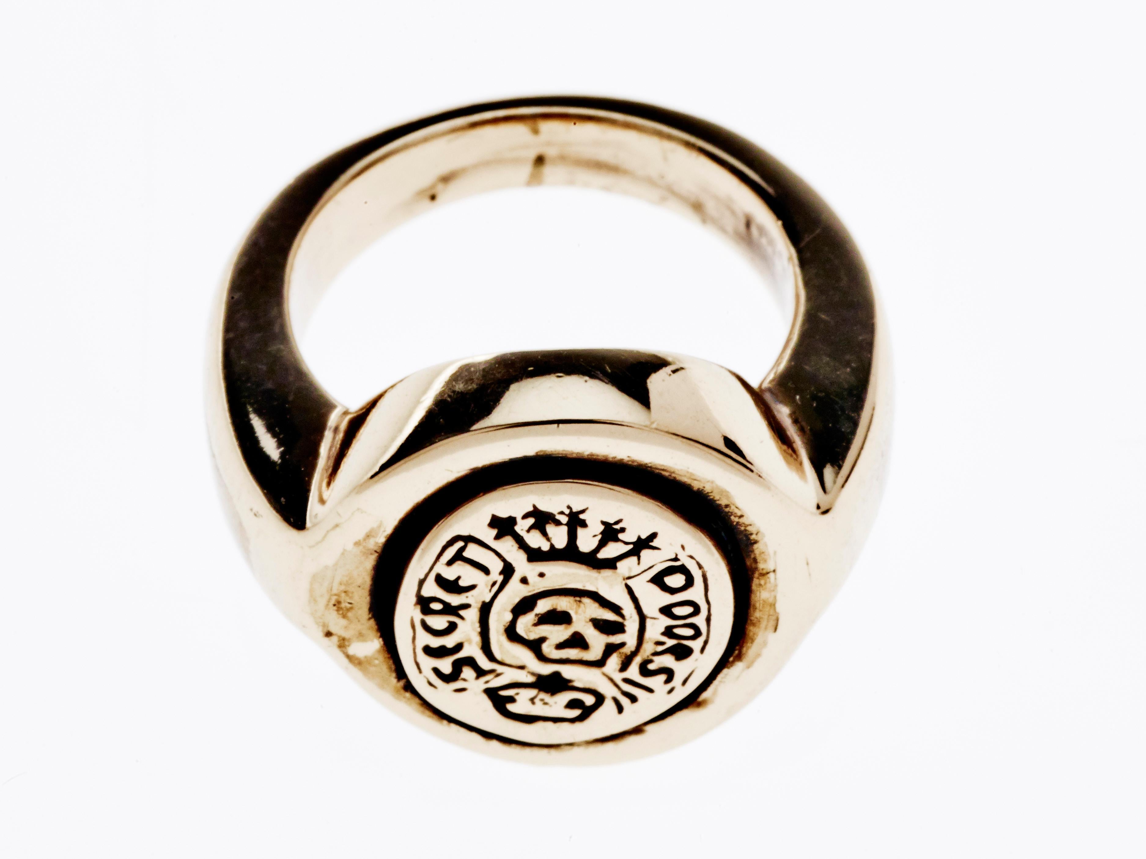 Contemporary Crest Signet Ring Mens Skull Victorian Memento Mori Style For Sale