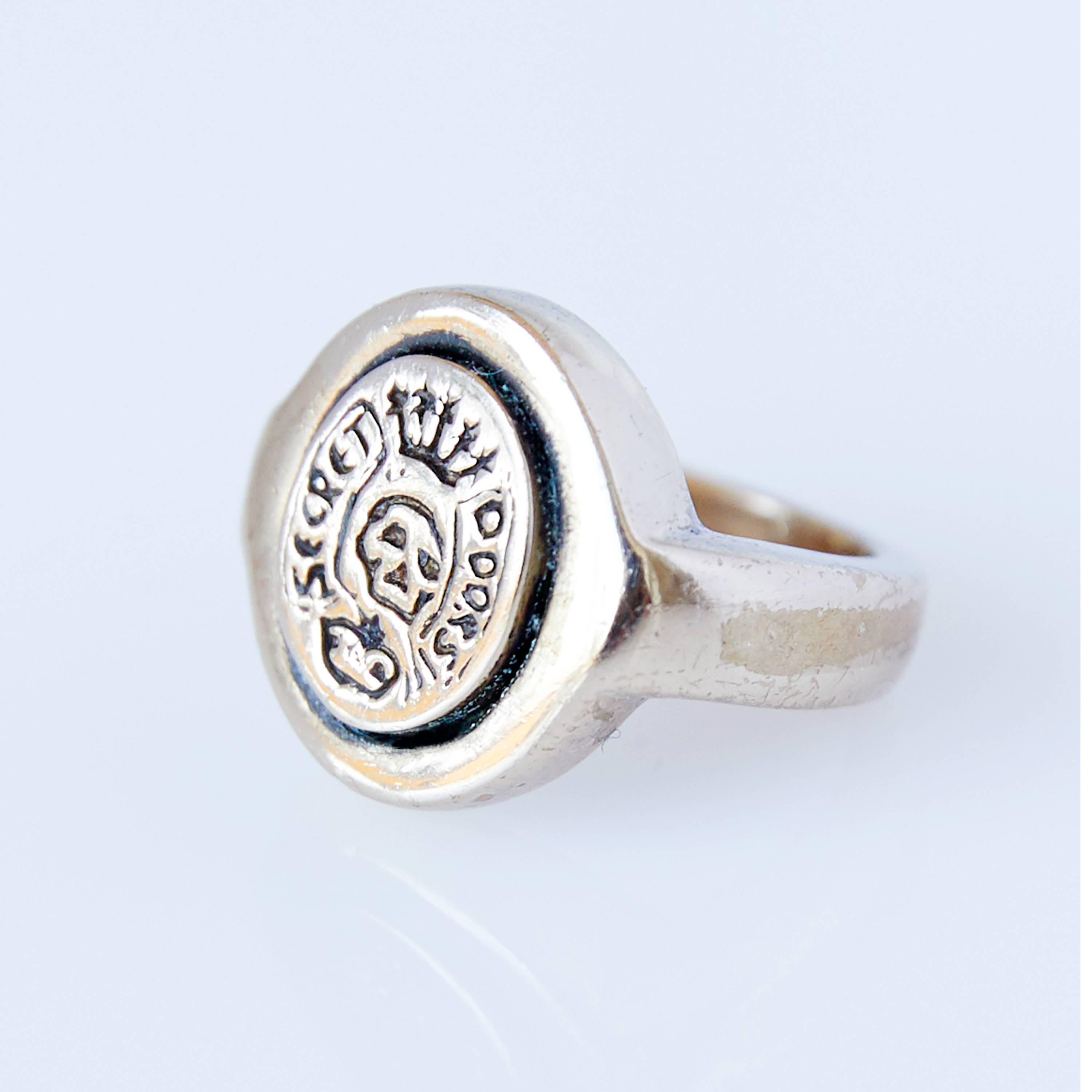 Contemporary Crest Signet Ring Gold Vermeil Skull Memento Mori Pinky Ring J Dauphin For Sale