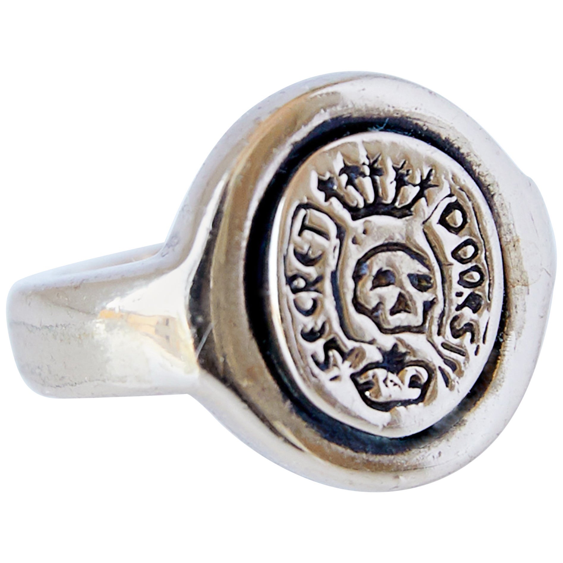 Crest Signet Ring Gold Vermeil Skull Memento Mori Pinky Ring J Dauphin For Sale