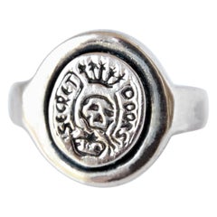 Crest Signet Ring Gold Victorian Memento Mori Style Skull J Dauphin