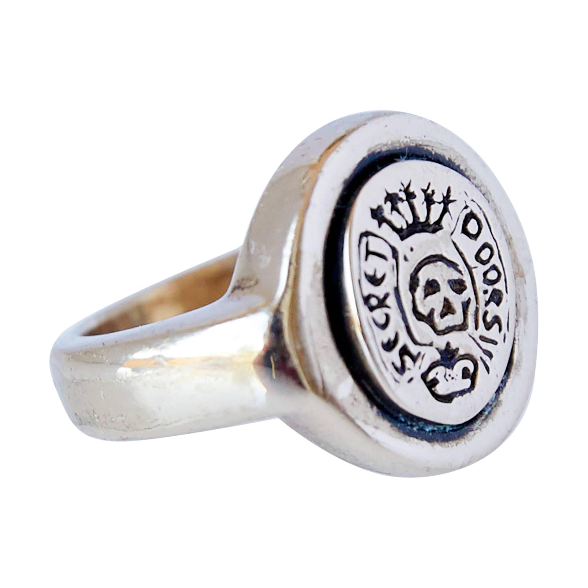 Crest Signet Ring Memento Mori Style Gold Skull J Dauphin For Sale