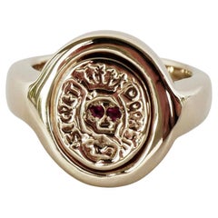Crest Signet Ring Ruby Skull Memento Moris Style Bronze Victorian StyleJ